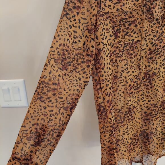 BCBG MaxAzria Blouse Small Sheer Lace Up Animal Print - Picture 2 of 10